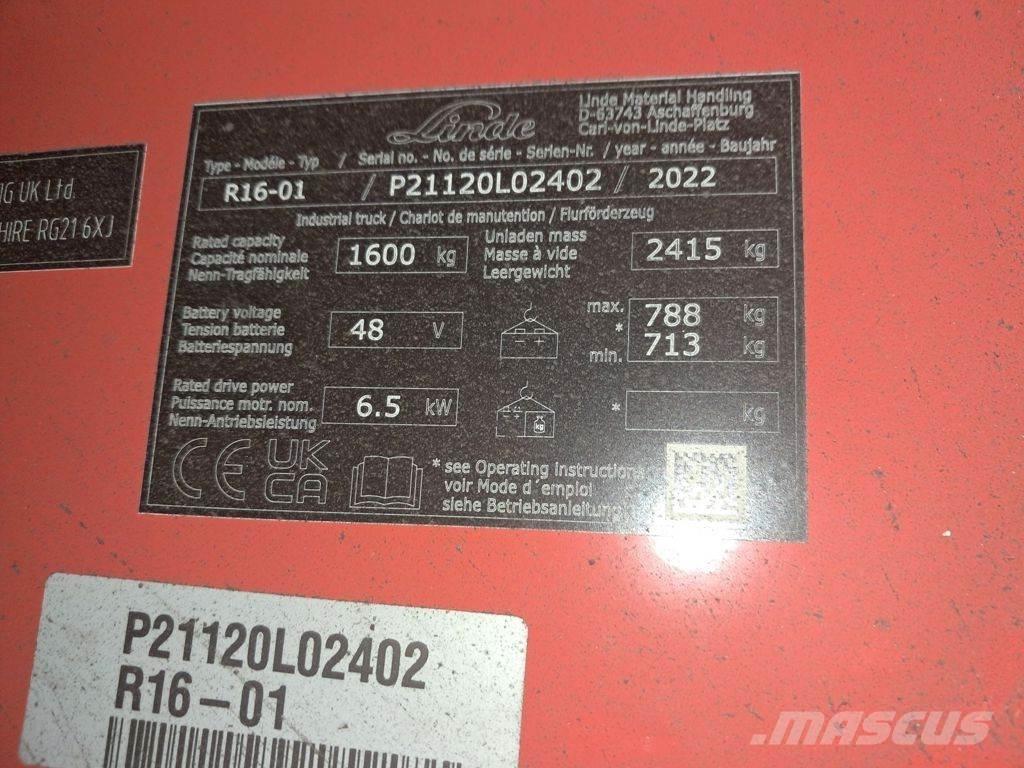 Linde R16-01 Електрически вилични кари-повдигачи
