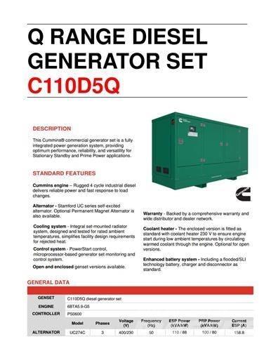 Cummins C110D5Q Дизелови генератори

