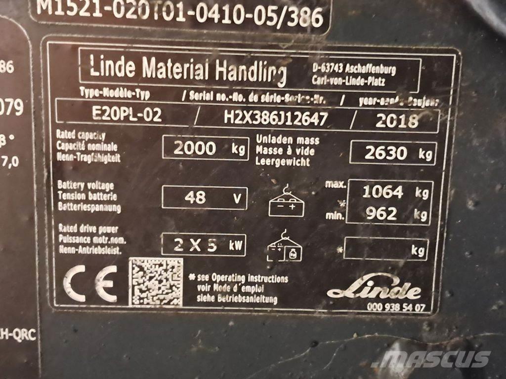 Linde E20PL-02 Електрически вилични кари-повдигачи