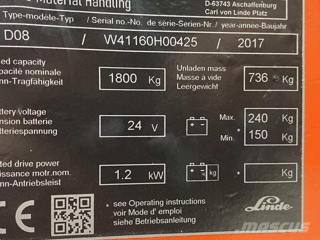 Linde D08 Колички високоповдигачи с теглич