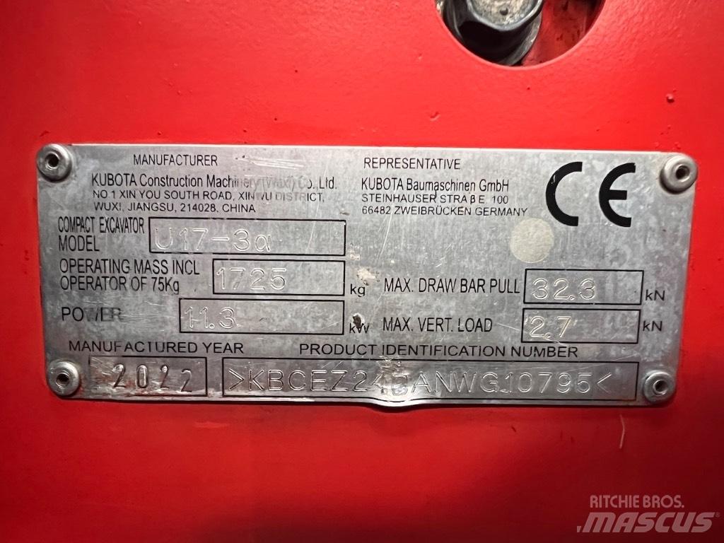 Kubota U 17-3 Мини екскаватори < 7 т