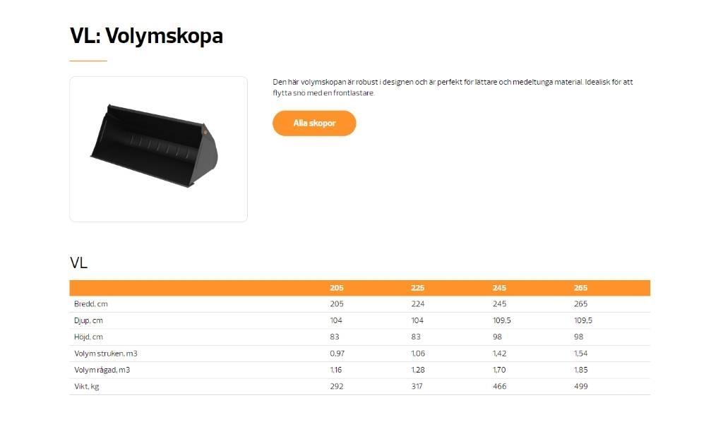 Quicke VL volymskopa Аксесоари за челни товарачи