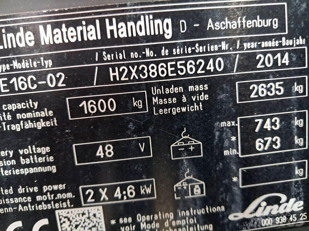 Linde E16C-02 Електрически вилични кари-повдигачи