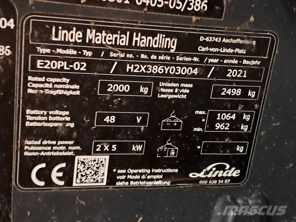 Linde E20PL-02 Електрически вилични кари-повдигачи