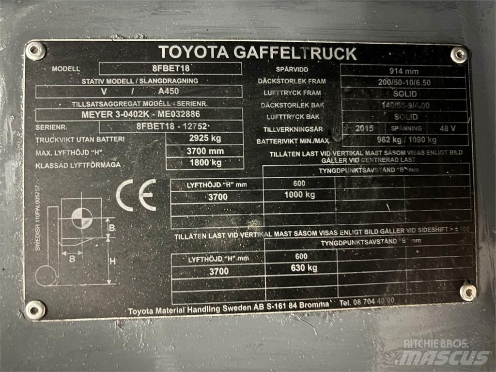 Toyota 8FBET18 Електрически вилични кари-повдигачи