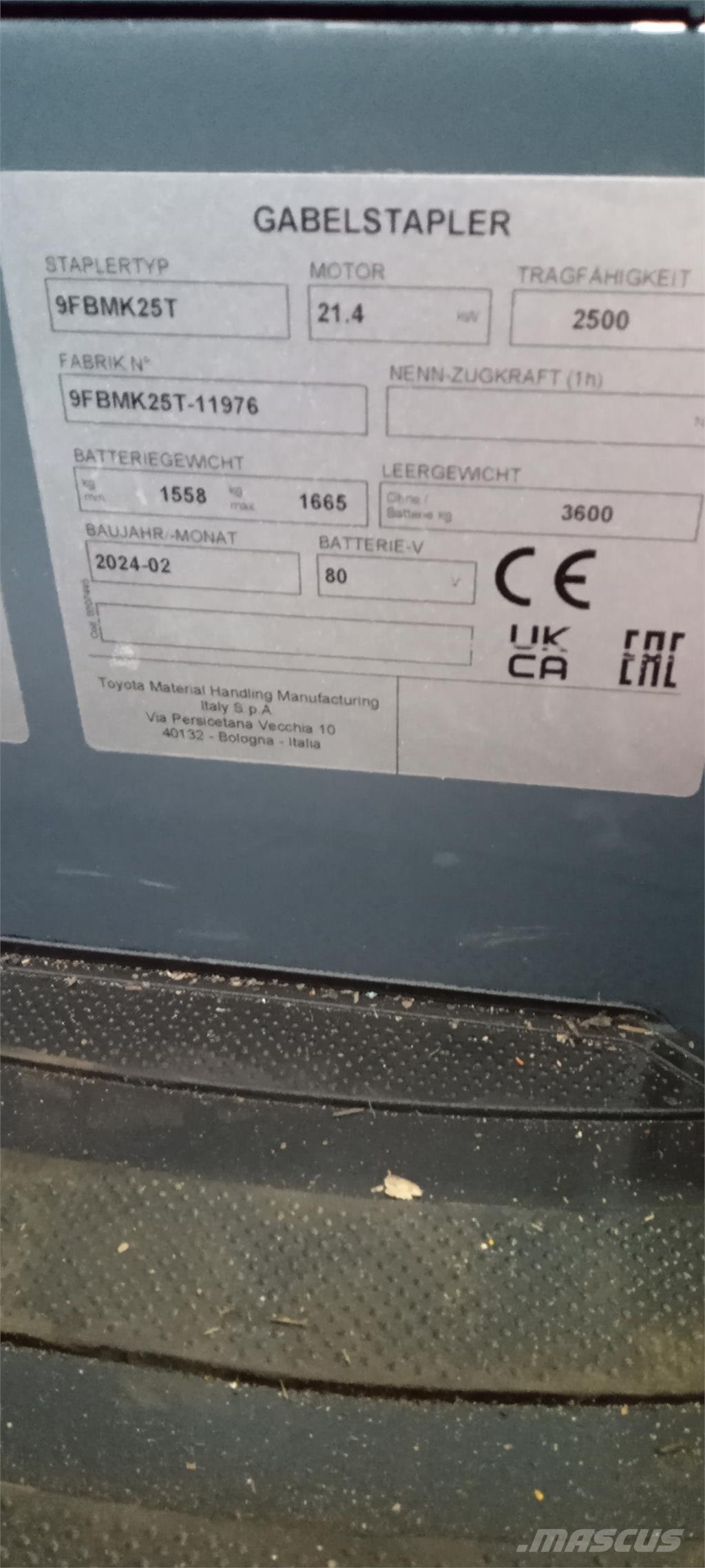 Toyota 9FBMK25T Електрически вилични кари-повдигачи