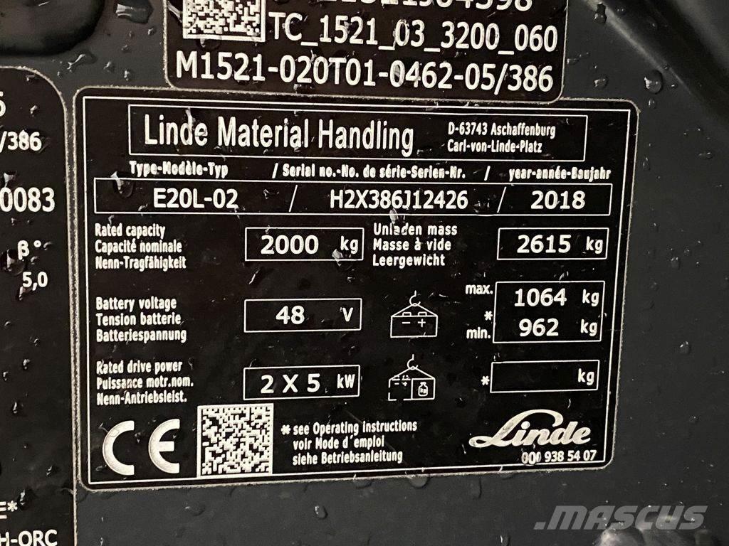 Linde E20L-02 Електрически вилични кари-повдигачи