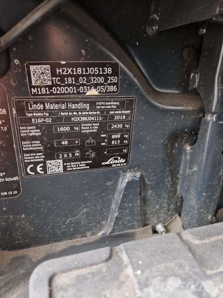 Linde E16P-02 Електрически вилични кари-повдигачи