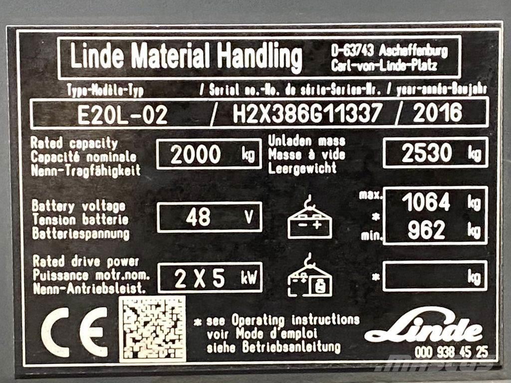 Linde E20L Електрически вилични кари-повдигачи