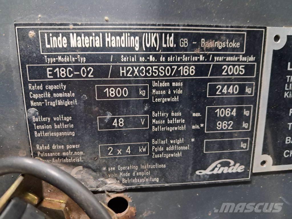 Linde E18C-02 Електрически вилични кари-повдигачи