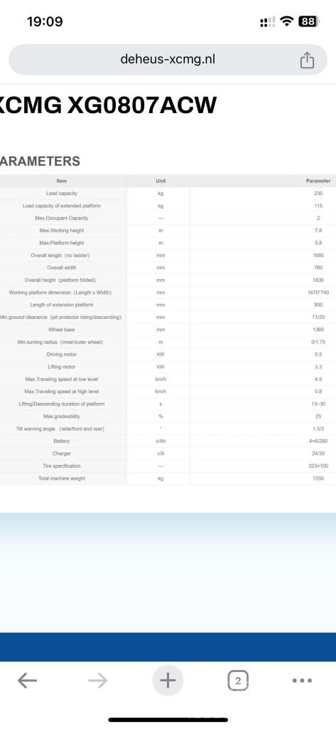 XCMG XG 0807 AC Ножични работни платформи