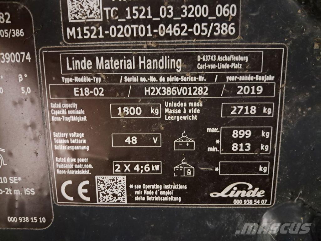 Linde E18-02 Електрически вилични кари-повдигачи