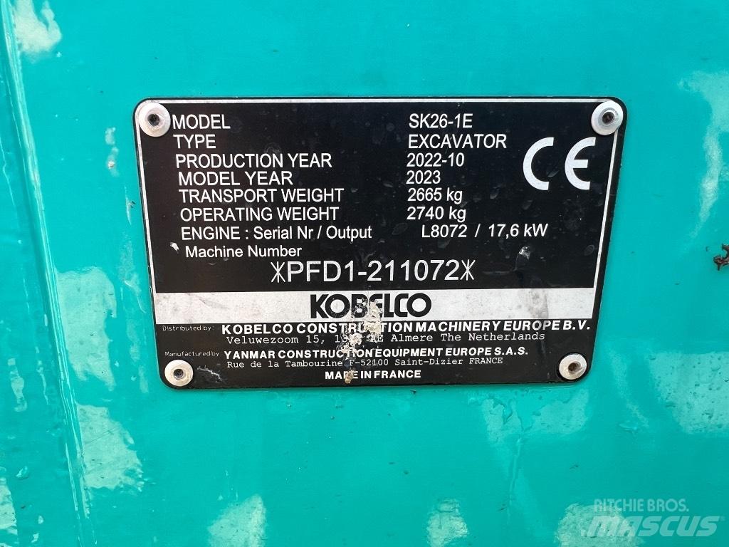 Kobelco SK 26 1E Мини екскаватори < 7 т