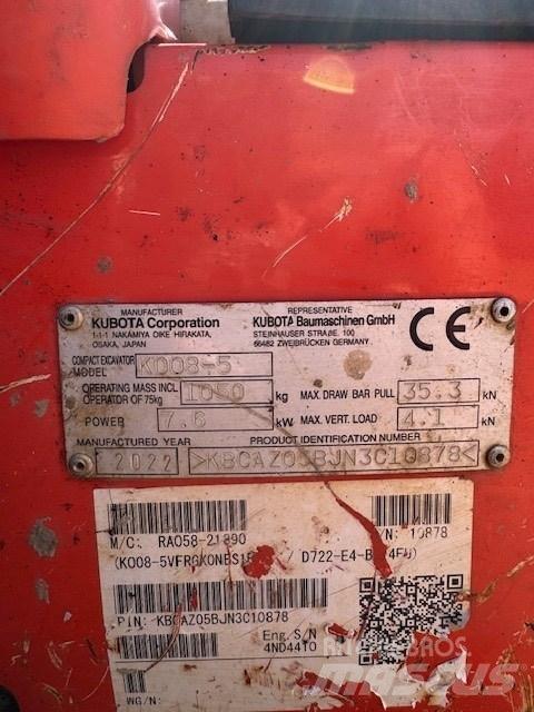Kubota K 008-5 Мини екскаватори < 7 т