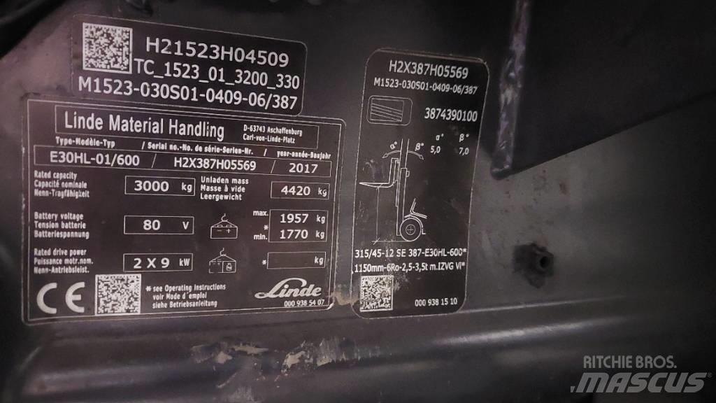 Linde E 30HL-01/600 Електрически вилични кари-повдигачи