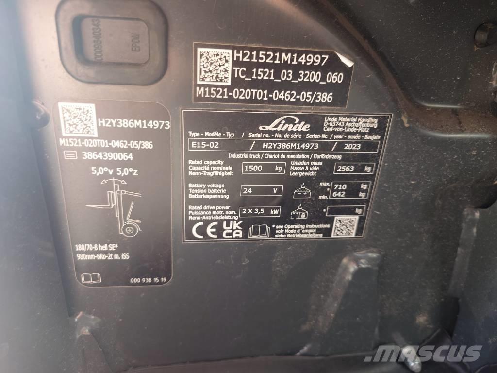 Linde E15/386-02 Електрически вилични кари-повдигачи