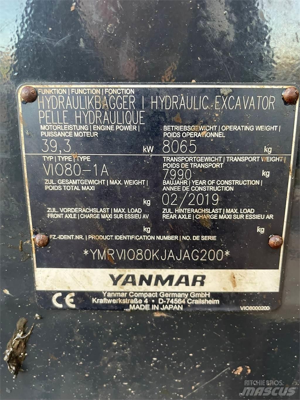 Yanmar Vio 80-1A Мини екскаватори < 7 т