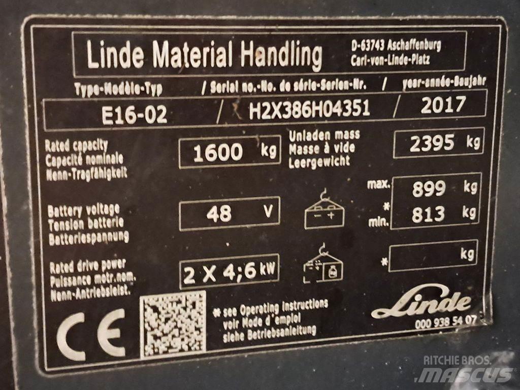 Linde E16-02 Електрически вилични кари-повдигачи