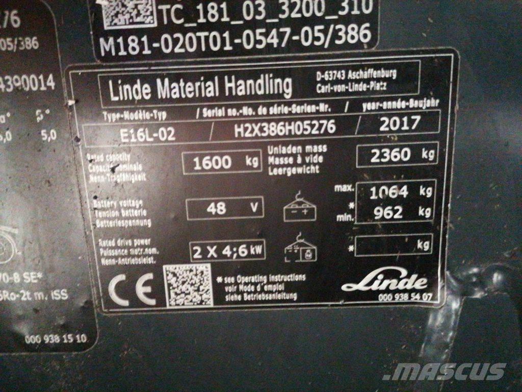 Linde E16L-02 Електрически вилични кари-повдигачи