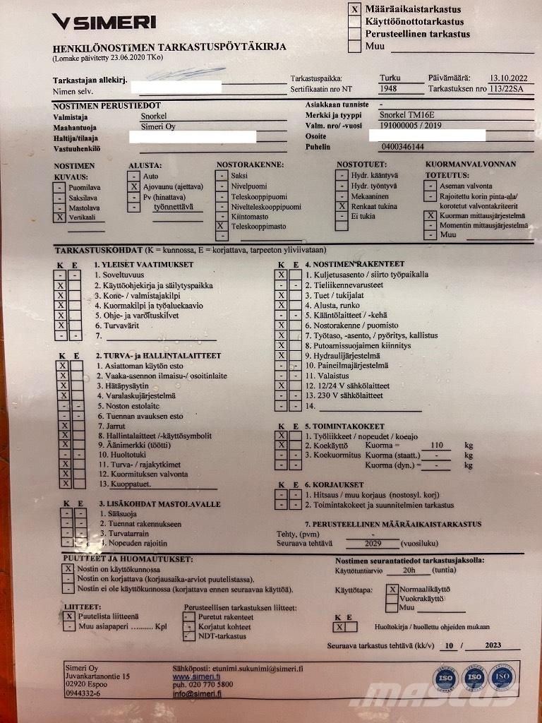 Snorkel tm 16E Ножични работни платформи