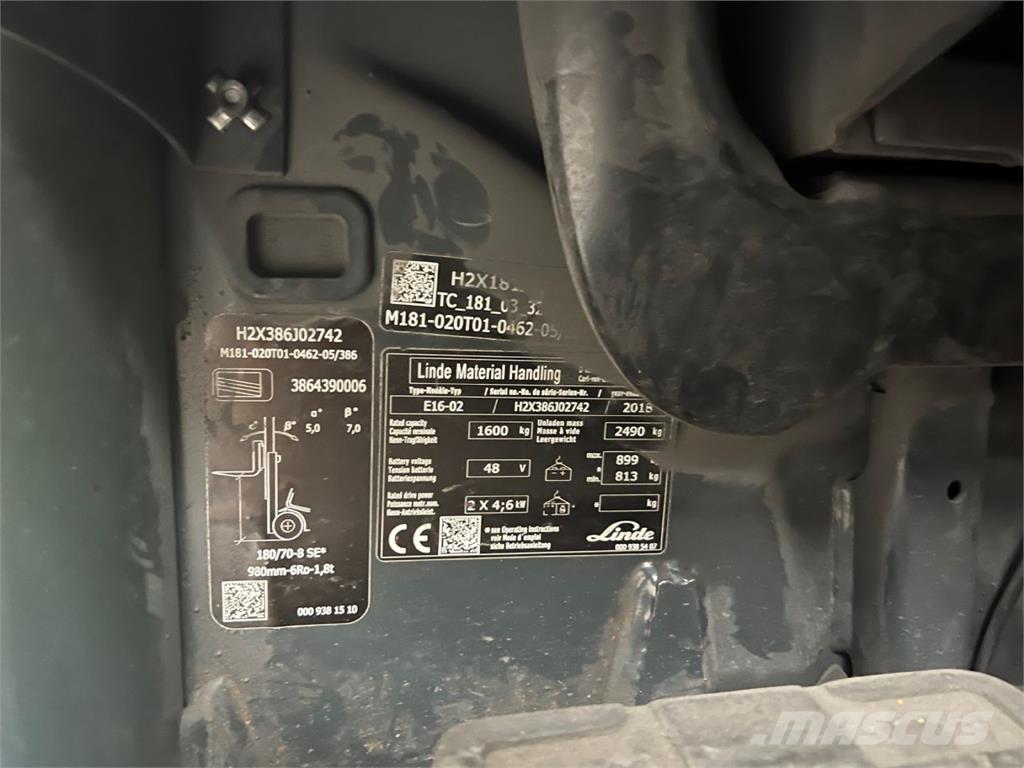 Linde E16-02 Електрически вилични кари-повдигачи