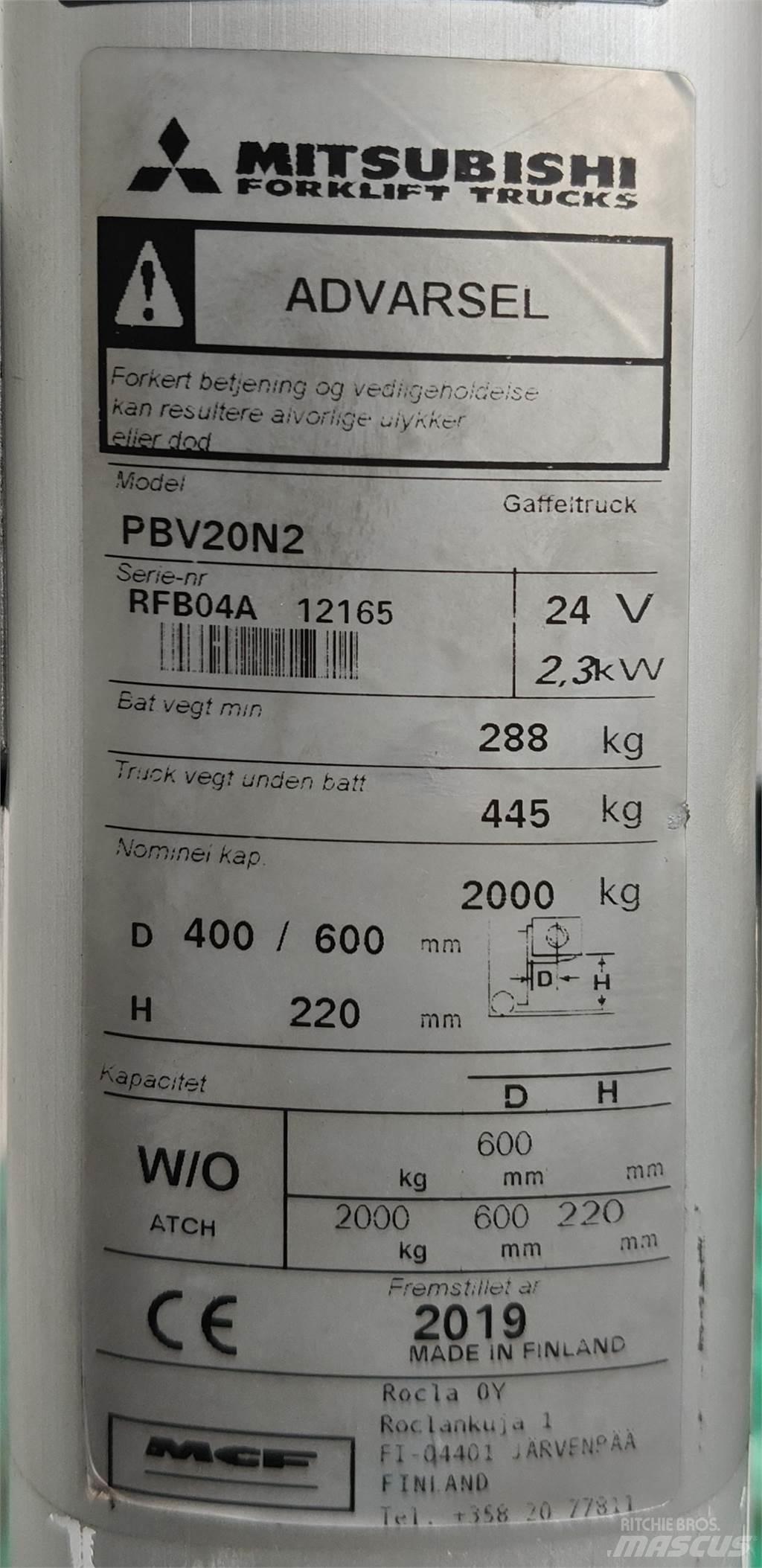 Mitsubishi PBV20N2 Вилични кари-повдигачи - други
