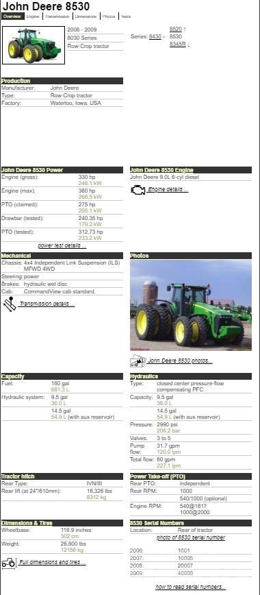 John Deere 8530 Трактори