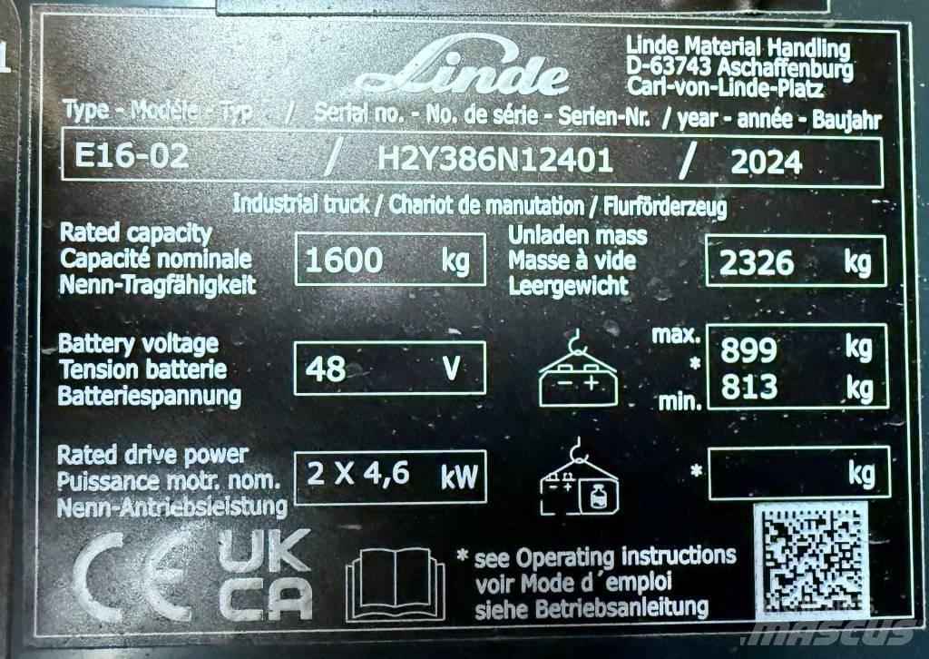 Linde E16/386-02 Електрически вилични кари-повдигачи