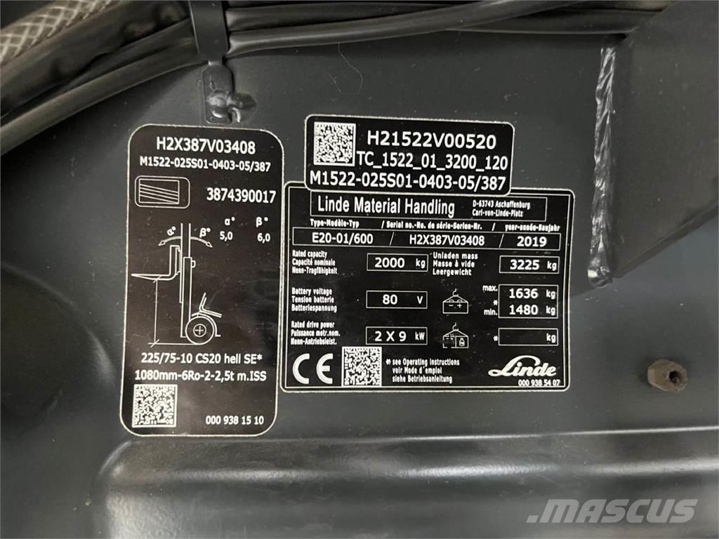 Linde E 20H-01/600 Електрически вилични кари-повдигачи