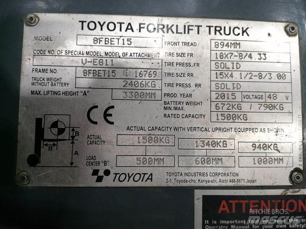 Toyota 8FBET15 Електрически вилични кари-повдигачи