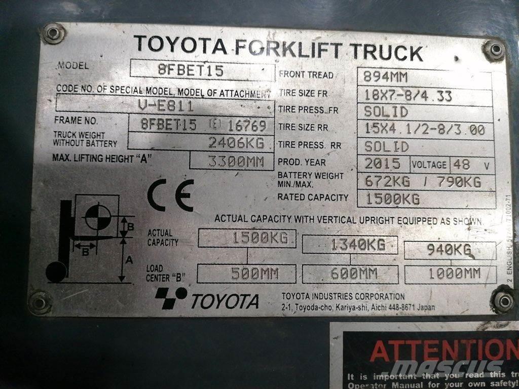 Toyota 8FBET15 Електрически вилични кари-повдигачи