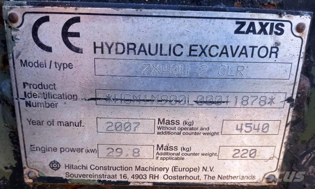 Hitachi ZX 40 U-2 Мини екскаватори < 7 т