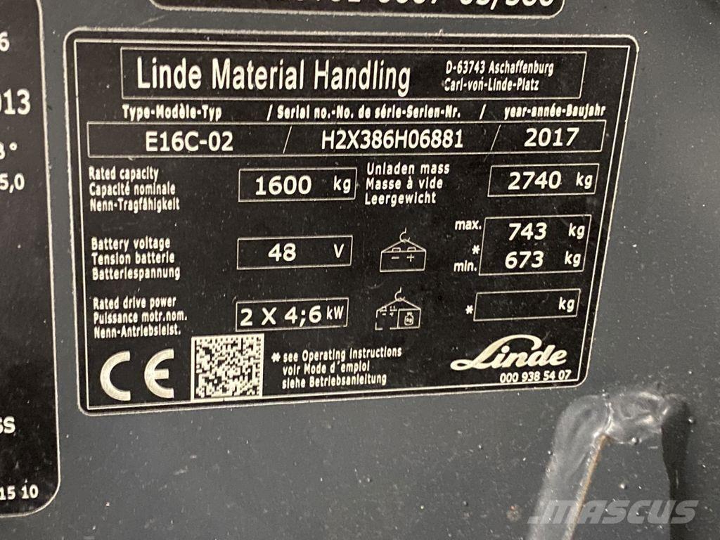 Linde E16C-02 Електрически вилични кари-повдигачи