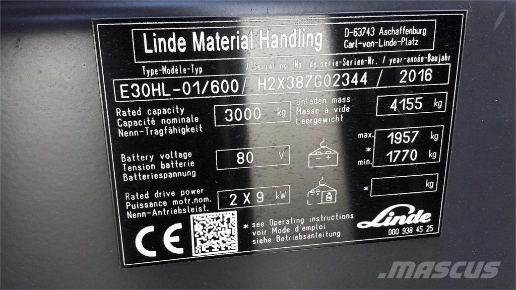 Linde E30/600HL Електрически вилични кари-повдигачи