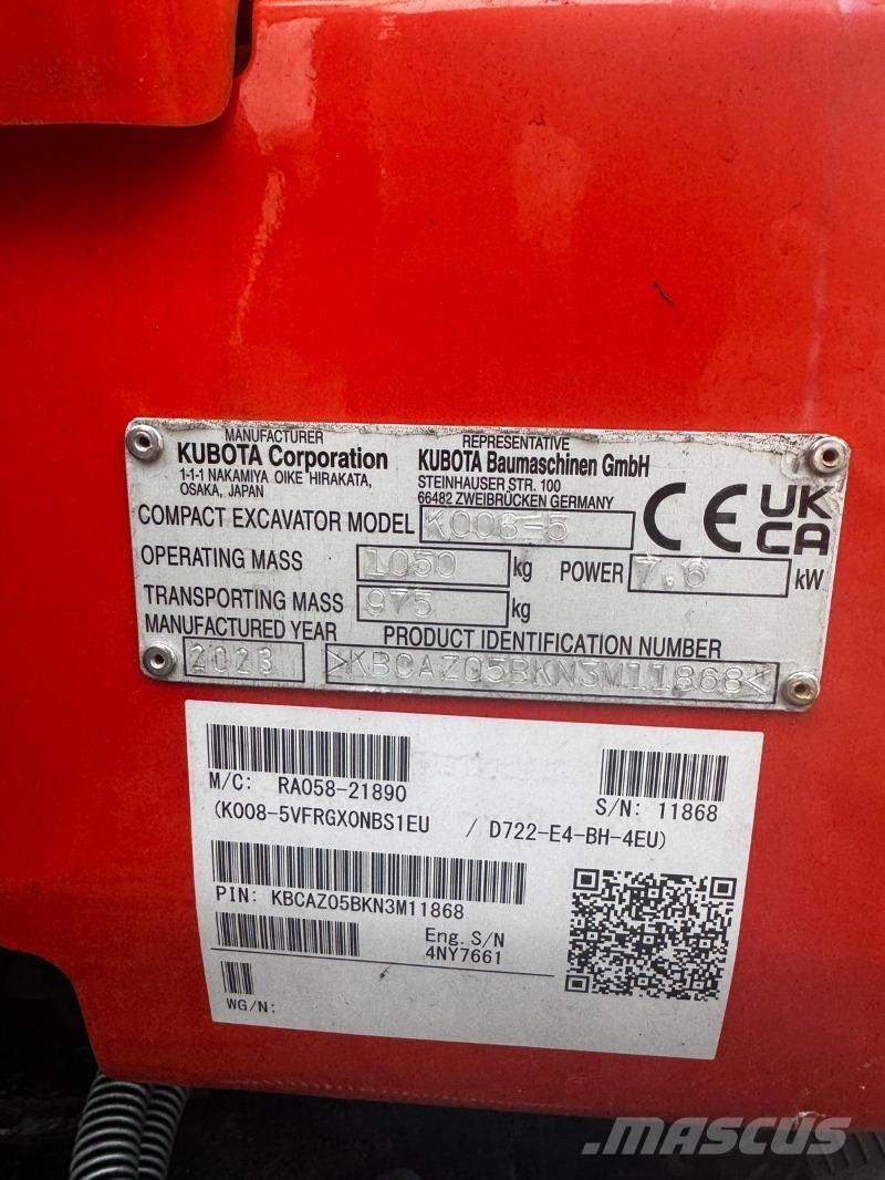 Kubota K008-5 Мини екскаватори < 7 т