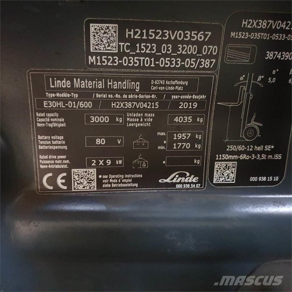 Linde E30/600HL Електрически вилични кари-повдигачи