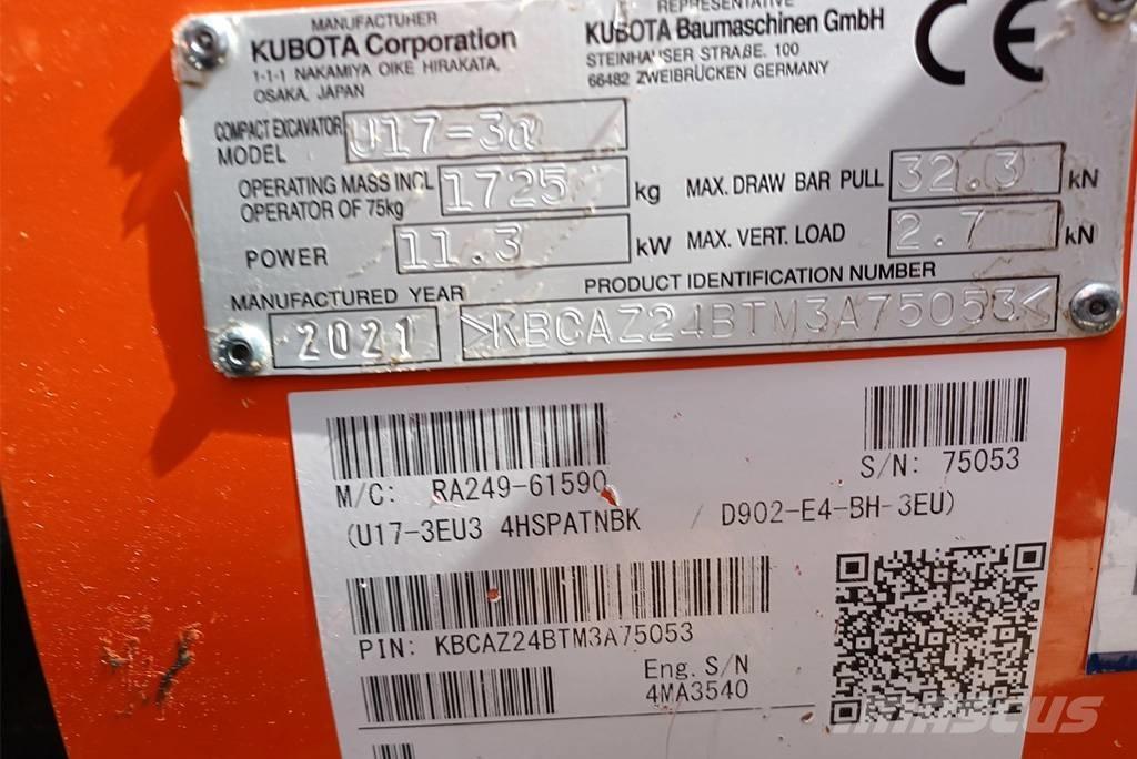 Kubota U 17-3 Мини екскаватори < 7 т