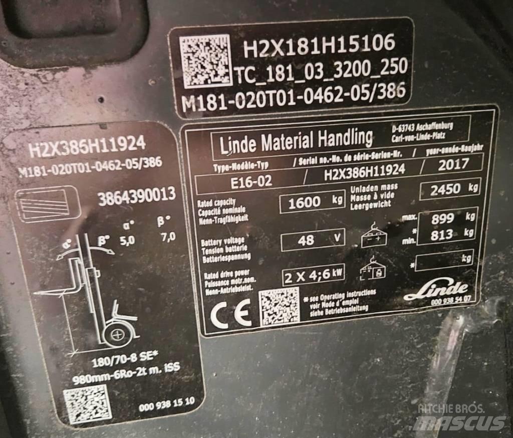 Linde E16-02 Електрически вилични кари-повдигачи