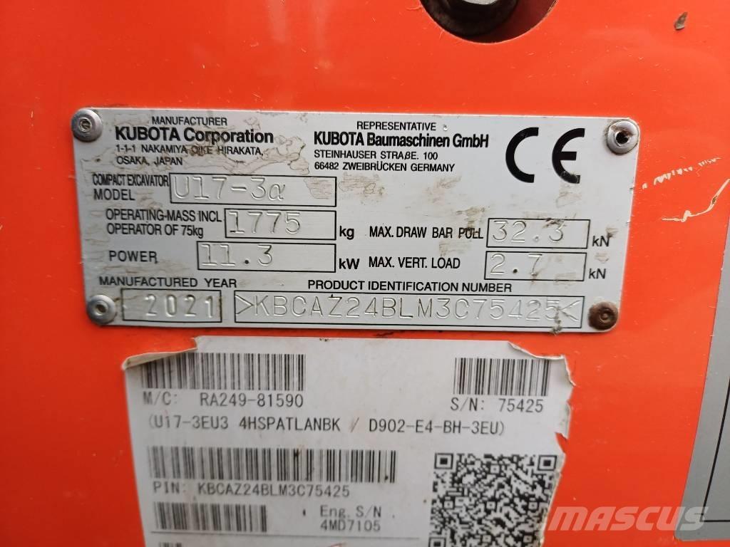 Kubota U 17-3 Мини екскаватори < 7 т