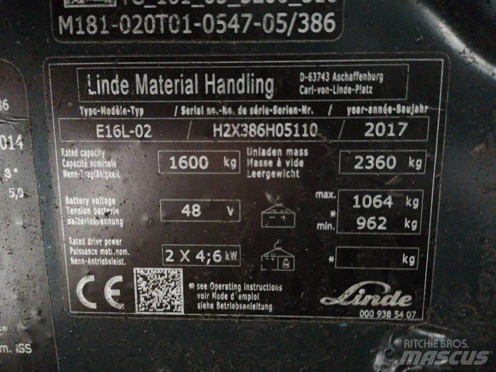 Linde E16L-02 Електрически вилични кари-повдигачи
