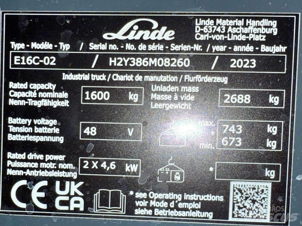 Linde E16C/386-02 Електрически вилични кари-повдигачи