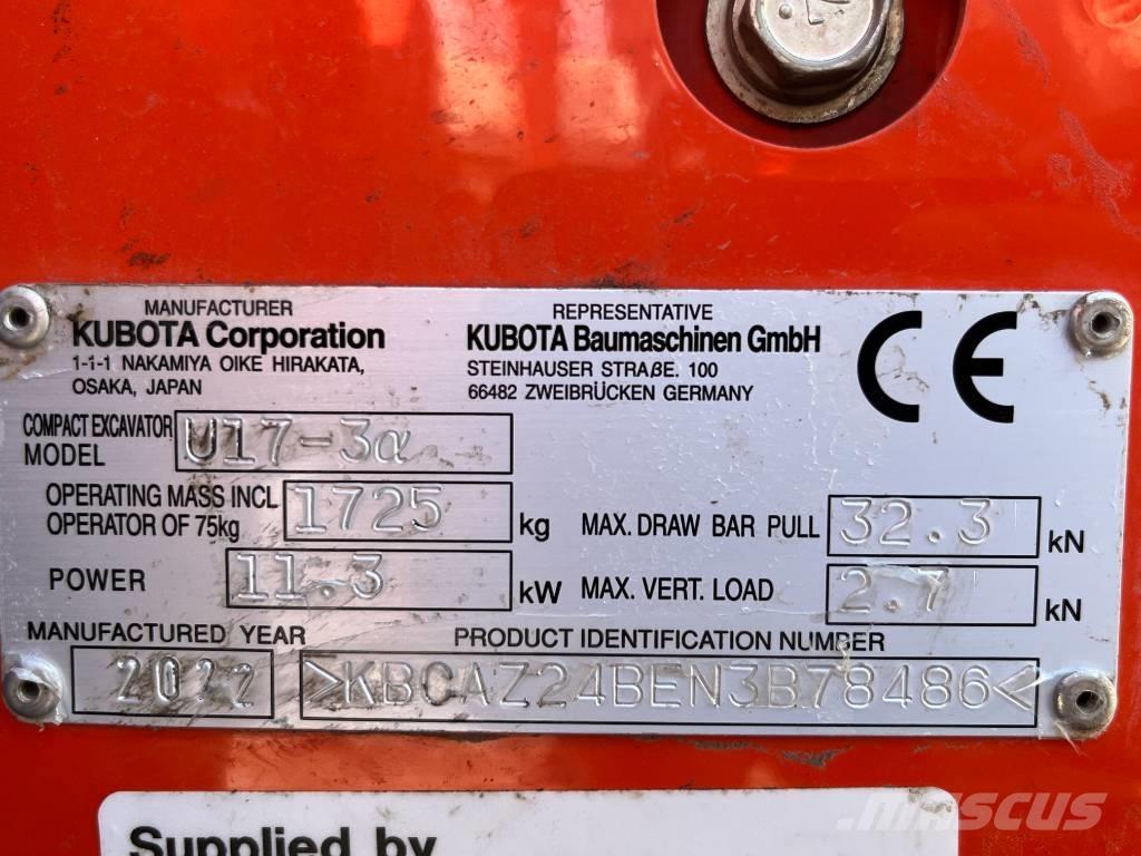 Kubota U 17-3 Мини екскаватори < 7 т