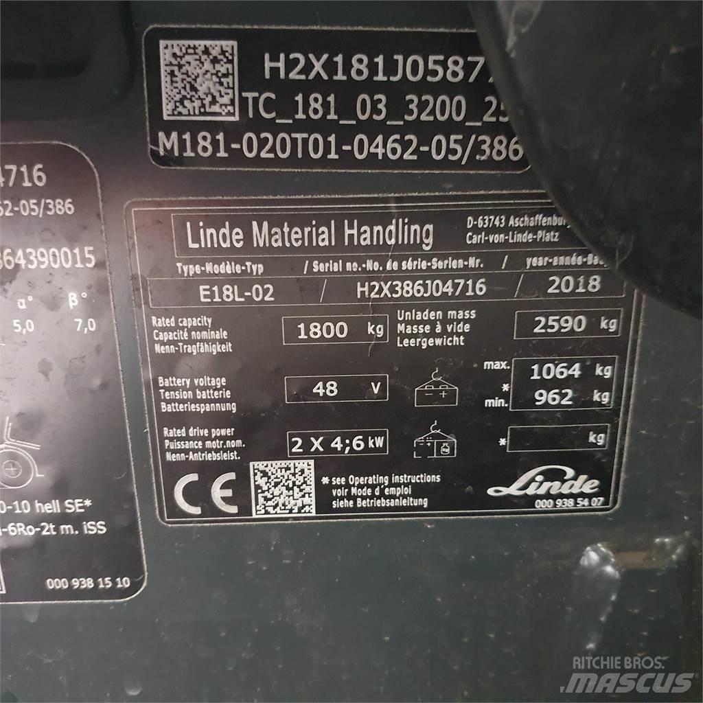 Linde E18L Електрически вилични кари-повдигачи