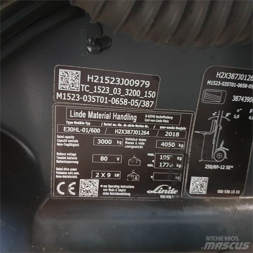 Linde E30/600HL Електрически вилични кари-повдигачи