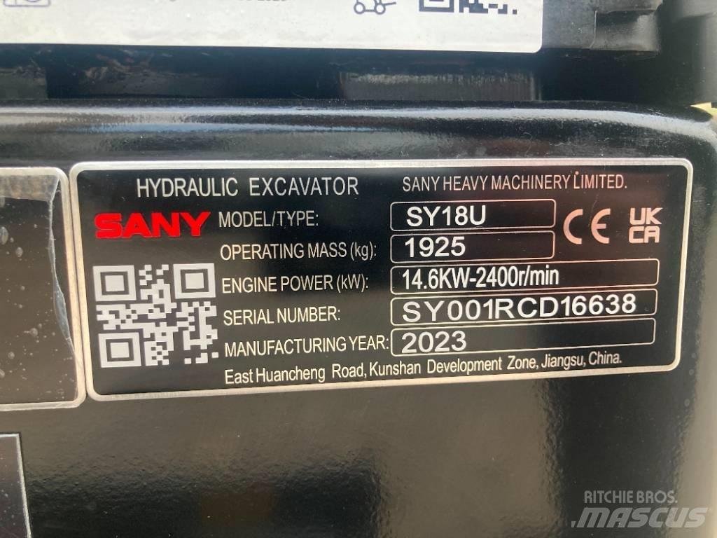 Sany SY 18U Мини екскаватори < 7 т
