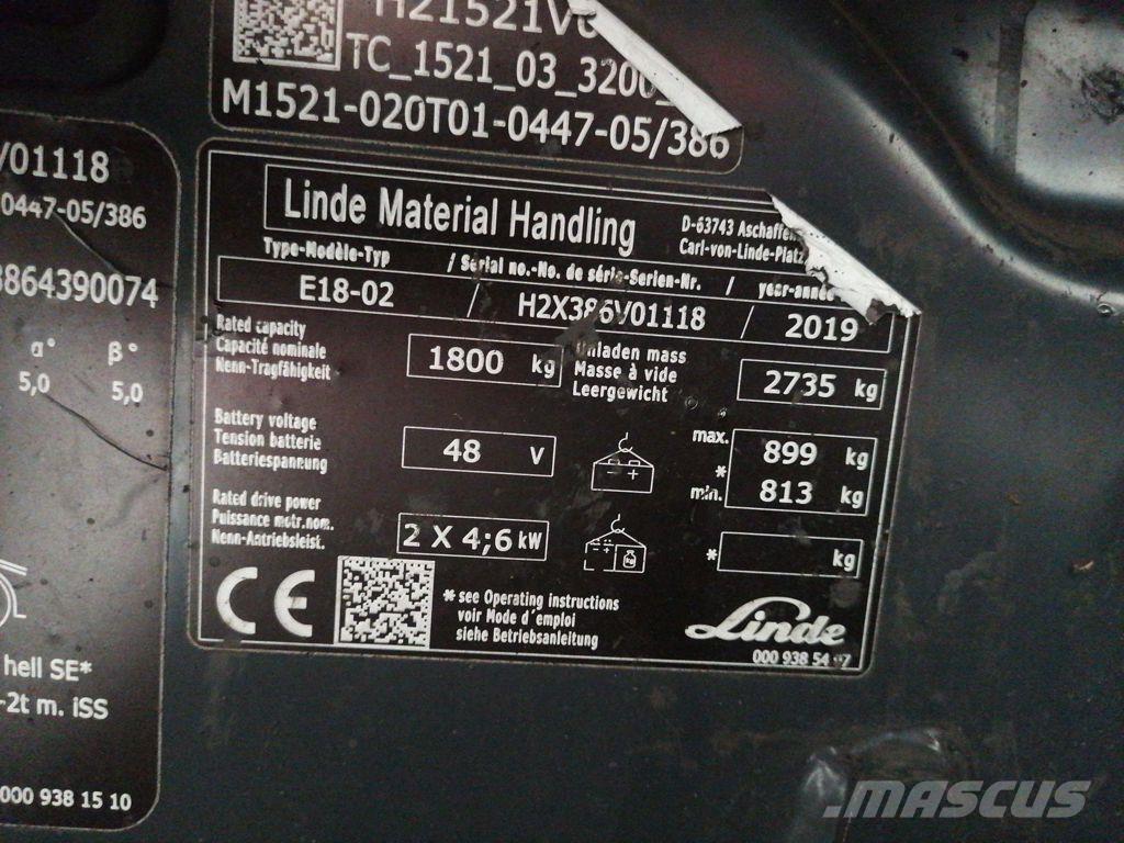 Linde E18-02 Електрически вилични кари-повдигачи