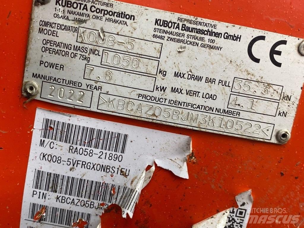 Kubota K008-5 Мини екскаватори < 7 т