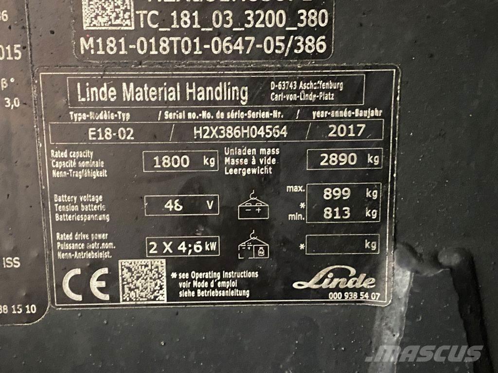 Linde E18-02 Електрически вилични кари-повдигачи