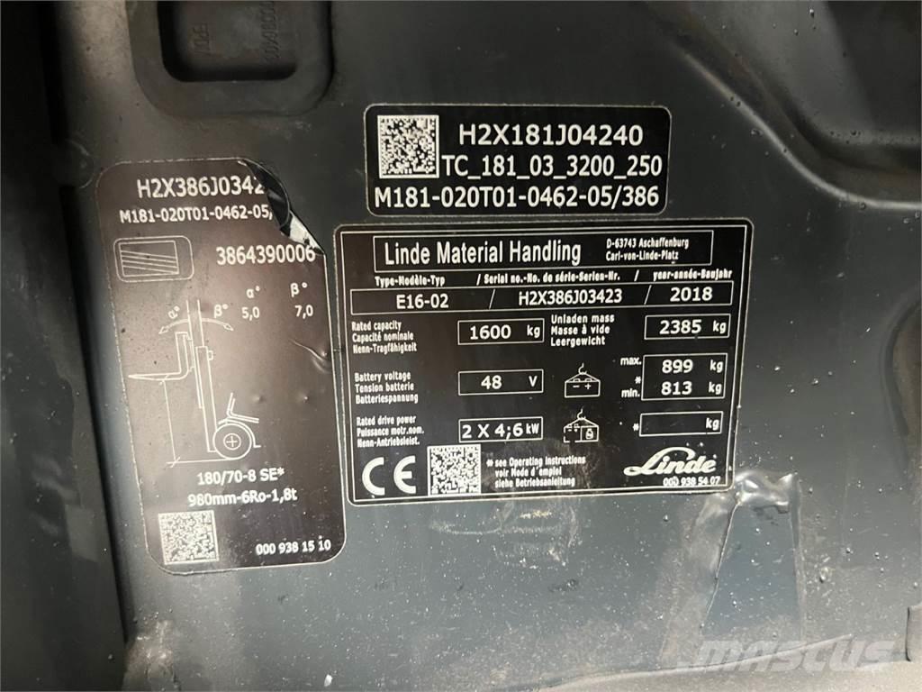 Linde E16 Електрически вилични кари-повдигачи