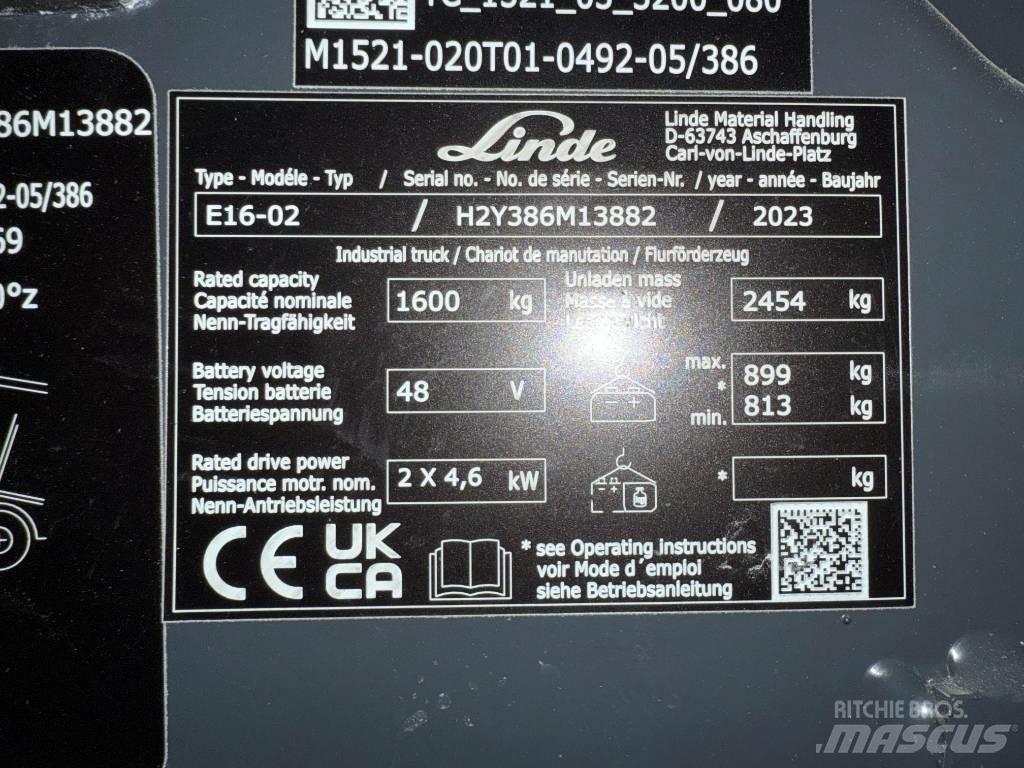 Linde E16/386-02 Електрически вилични кари-повдигачи
